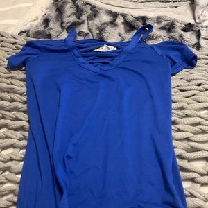 Dark/Neon blue tank top with shoulders.